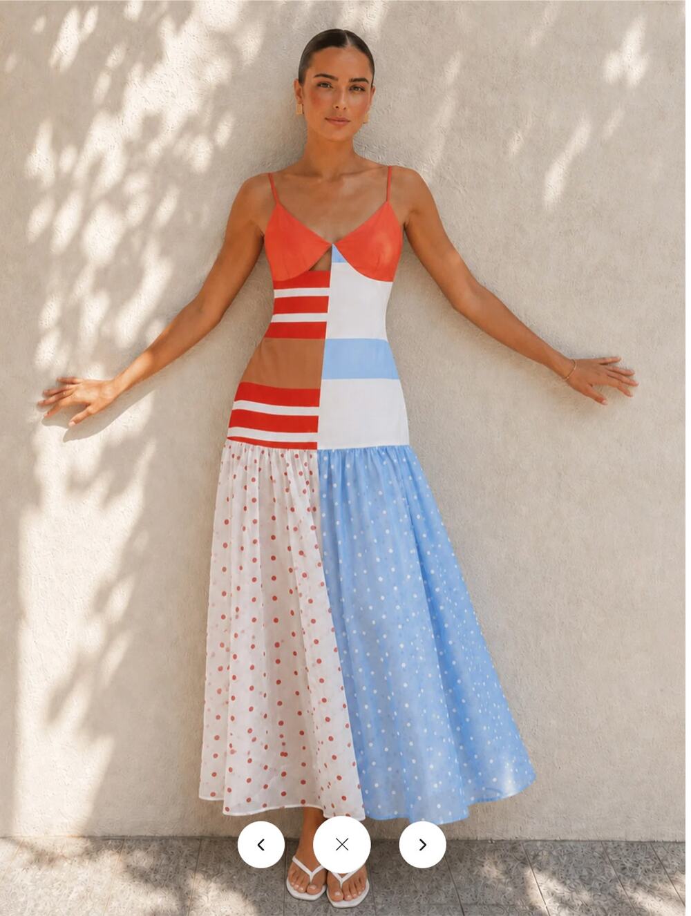 NWT Commense Color Block Patchwork Polka Dot Slip Dress Sz L